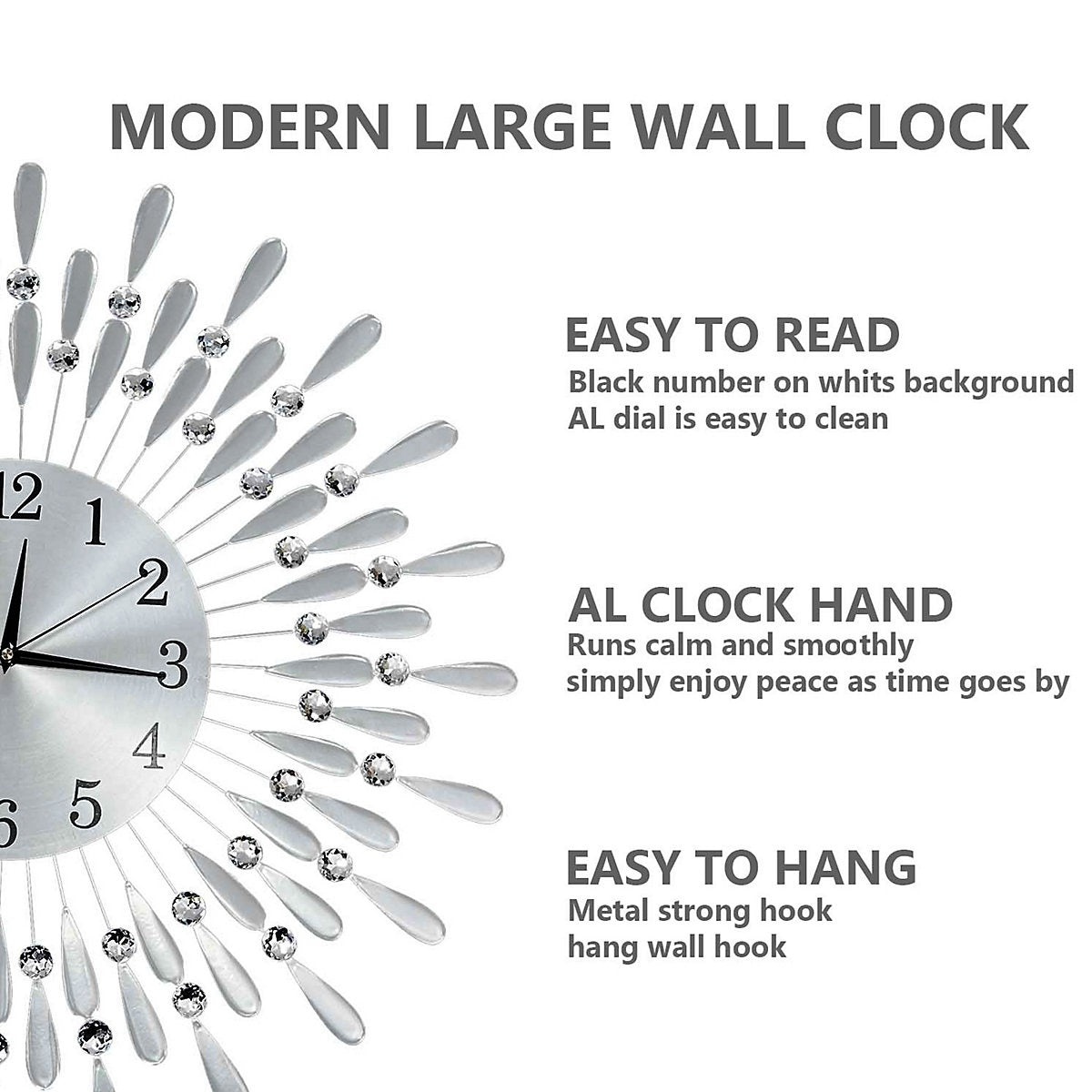 Diamante Beaded Crystals Jeweled Wall Clock Glam Living Room-Furniture Kingdom